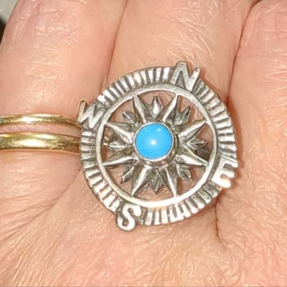 Silver 925 Turquoise Vintage Compass Ring True Path